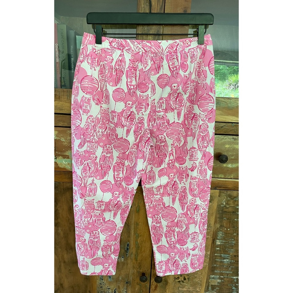 Lilly Pulitzer Pink and White Capri Owl Pants - Picture 5 of 6